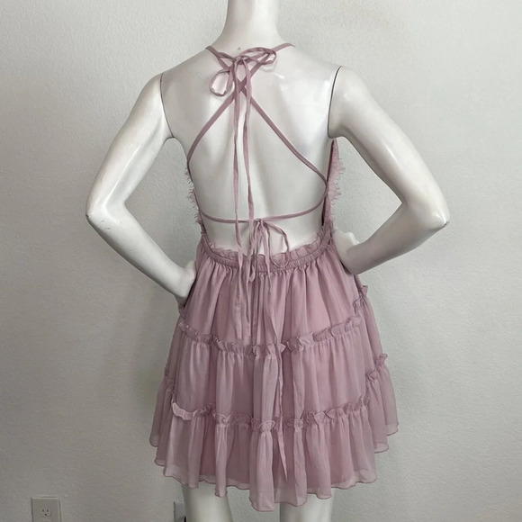 Asos Pink Coquette Tiered Lace Trim Detail Romantic Girly Mini Dress Size 6 - Picture 7 of 11